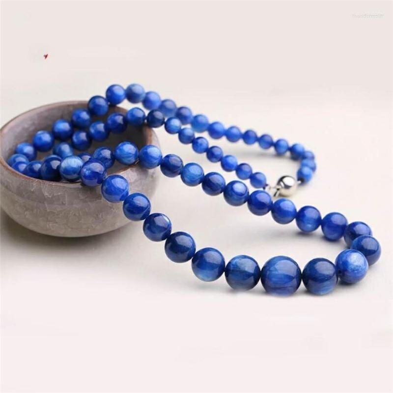 

Chains Genuine Blue Natural Kyanite Gemstone Crystal Round Bead Women Lady Long Chain Necklace 6mm--14mm