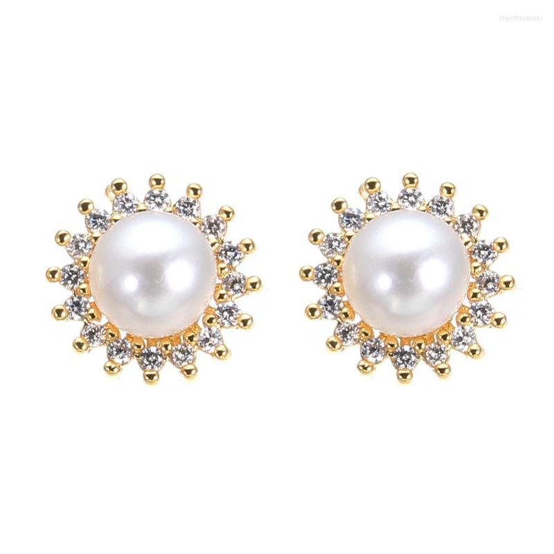 

Stud Earrings Pearl Freshwater For Women Party Round Trendy Zircon Jewelry 2023 Gift