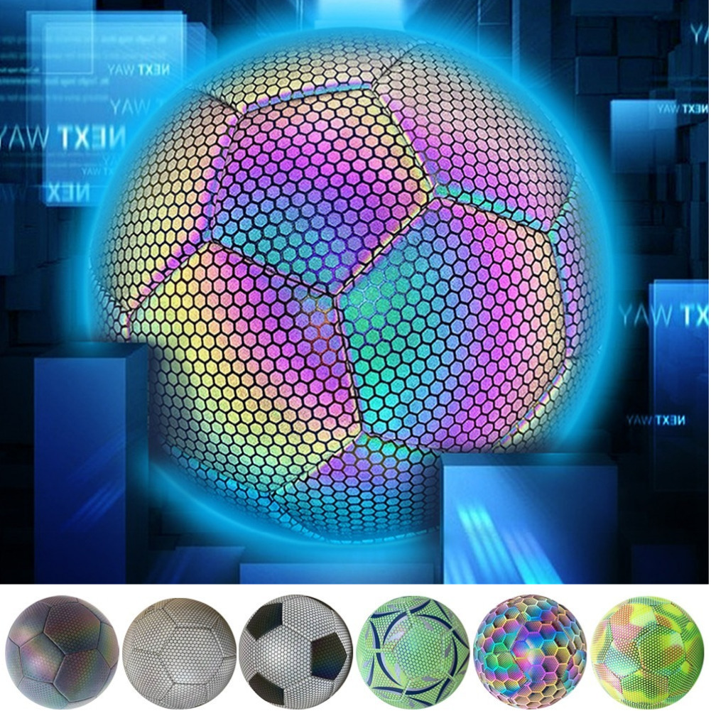 

Balls Glow In The Dark Football Luminous Night Reflective Footballs Holographics Glowing Soccer Ball Size 5 Outdoor Team Train Ball 230627