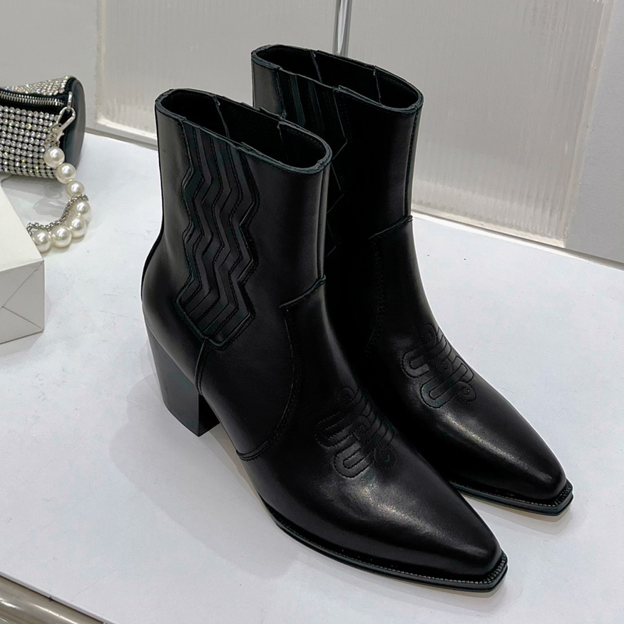 

Designer Boots Luxury Short Boots Cowboy Boots Boots Designer Women Mid Heel Leather Women's Shoes High Quality Large Size, Black