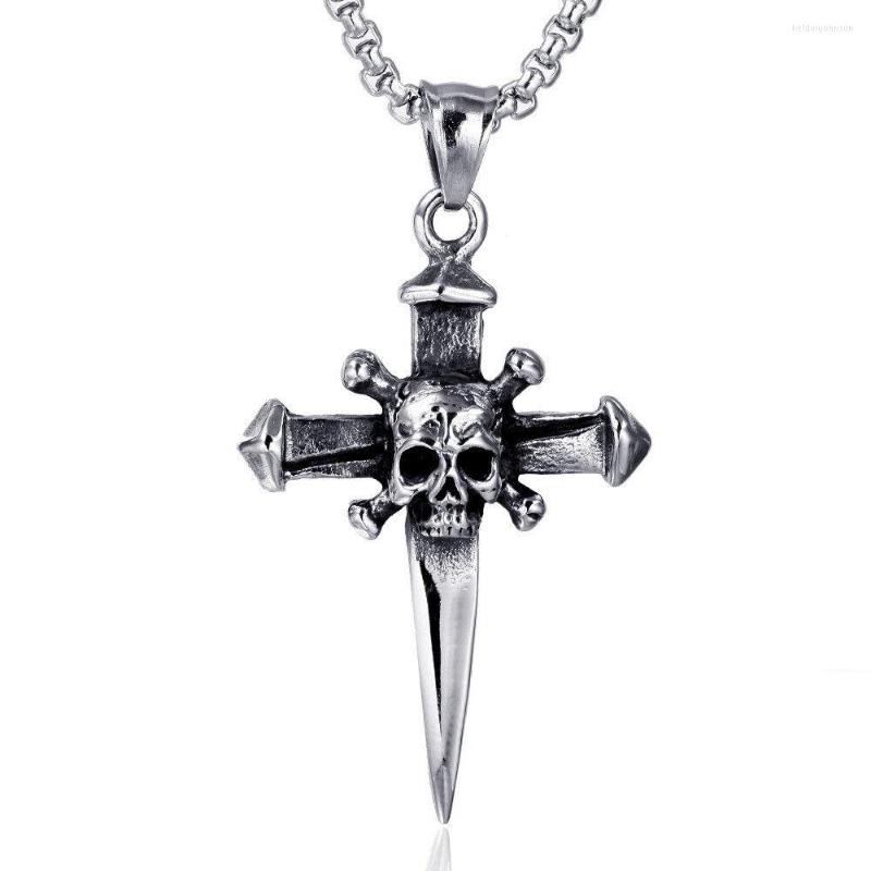 

Pendant Necklaces Retro Mens Stainless Steel Gothic Biker Skull Cross Necklace