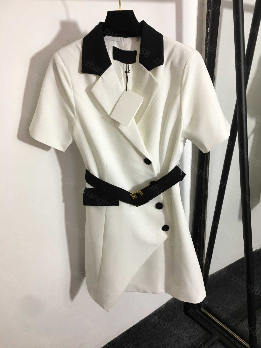 

23ss summer dresses women dress womens designer clothing B letter belt irregular black and white patchwork lapel short-sleeved suit jacket dress womens clothing