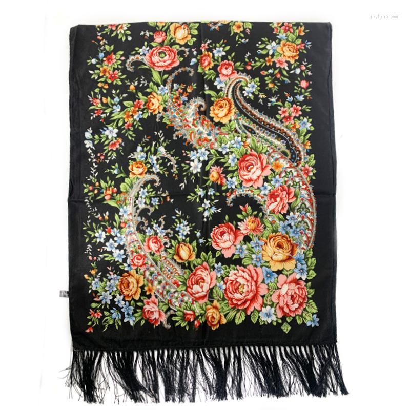 

Scarves Long Floral Printed Russian Scarf Fringed Shawl Muslim Headscarf Hijab Ukraine Babushka Women's National Head Wrap