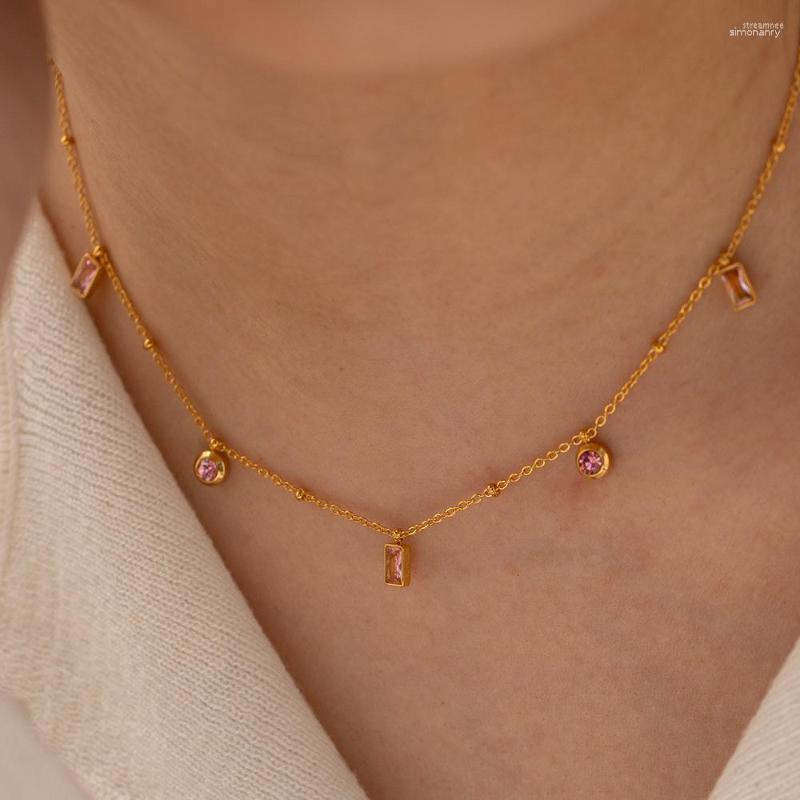 

Strand Stainless Steel PVD 18K Gold Plated Tarnish Waterproof Pink Beads Necklace For Woman Jewelry Wholesale INS
