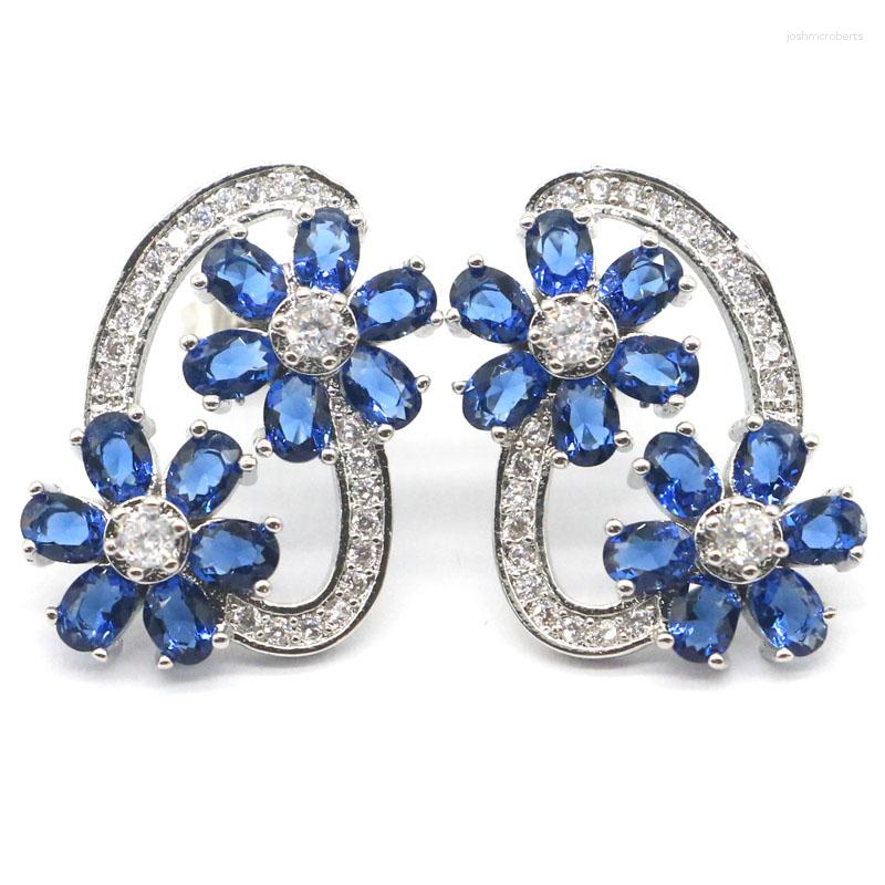 

Dangle Earrings 24x18mm Delicate Fine Cut 5.7g Tanzanite Blue Aquamarine White CZ Gift Woman's Dating 925 Silver