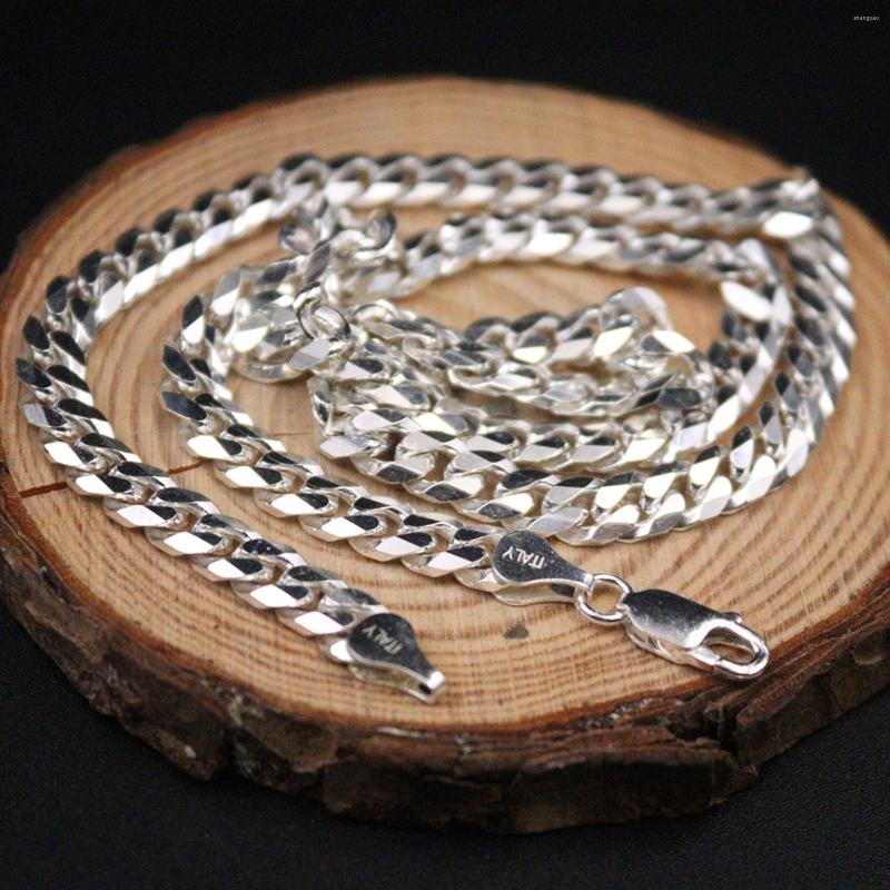 

Chains Real 925 Sterling Silver Necklace For Men Cuban Chain 5mmW Male's 18-26''L With Lobster Clasp