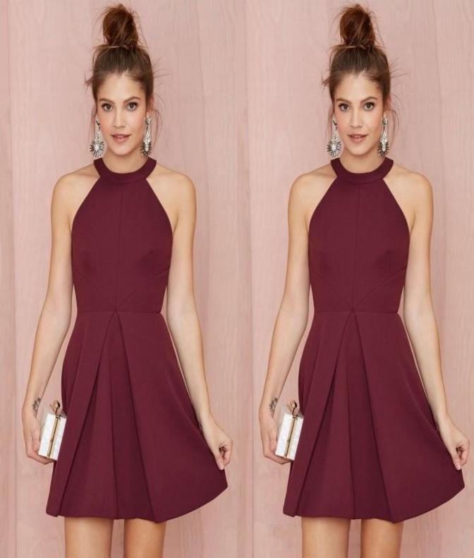 

Sexy Short Cocktail Party Dresses 2017 Halter Backless Burgundy A Line Above Knee Length Prom Homecoming Gowns Custom Made Women F7399139, Black