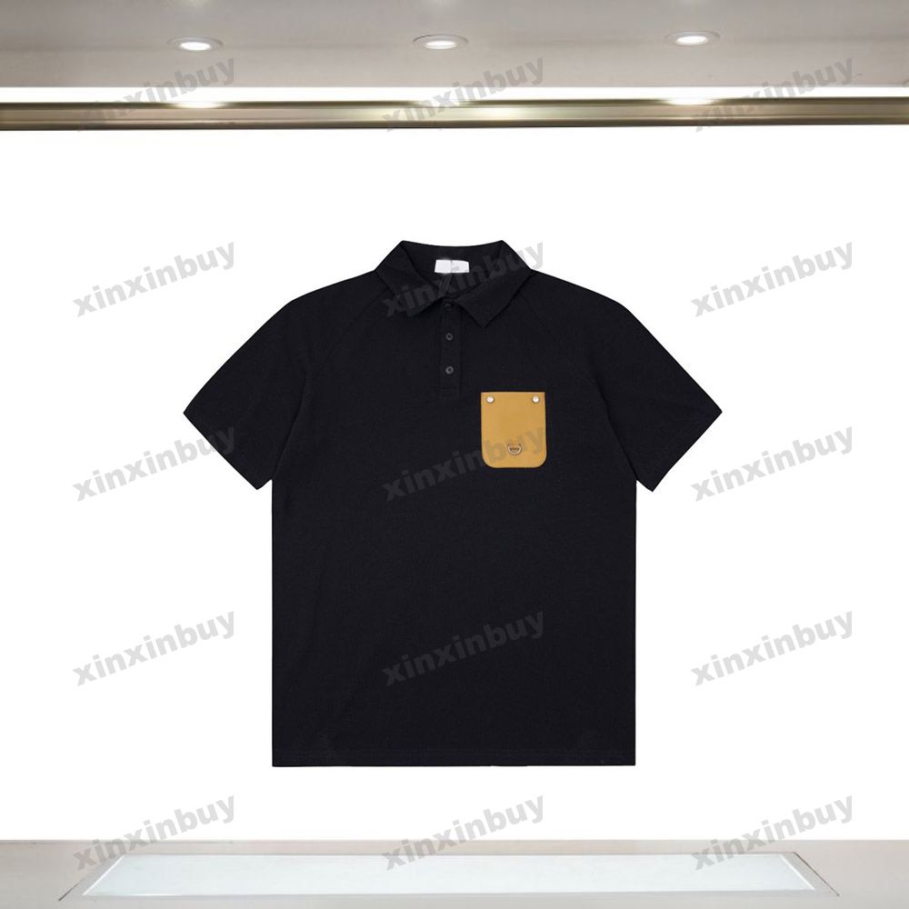

xinxinbuy Men designer Tee t shirt 23ss Leather label pocket polo short sleeve cotton women yellow black white XS-XL