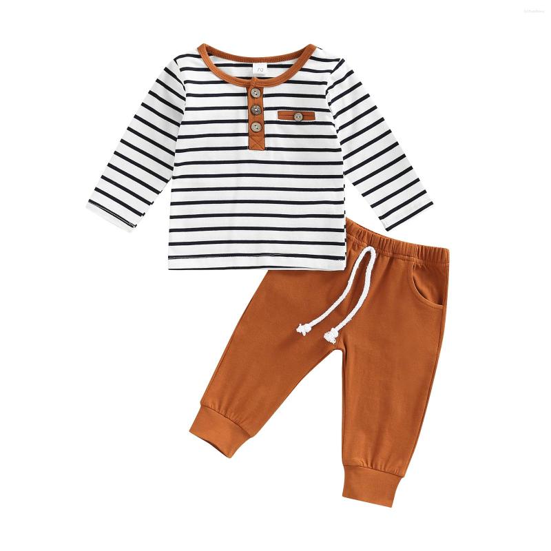 

Clothing Sets Baby Boys Outfits Long Sleeve Crew Neck Stripes T-shirt With Elastic Waist Pants For Casual