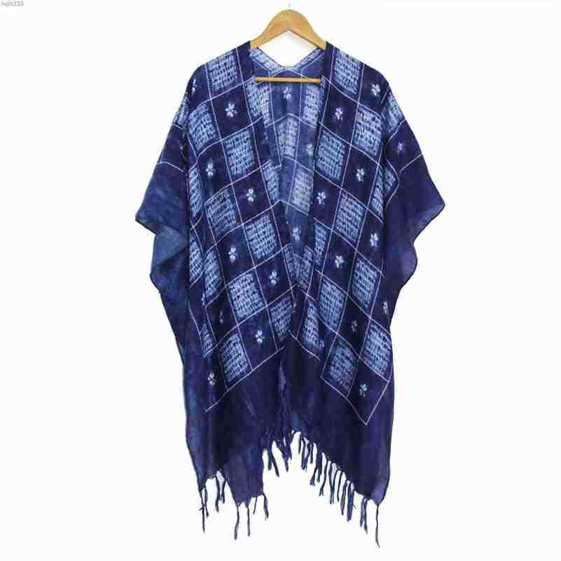 

Ethnic style blue tassel cape shawl women's new spring/summer thin shade and sun protection beach towel trend