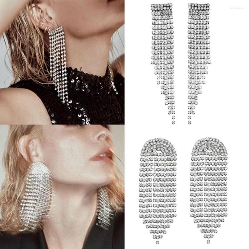 

Dangle Earrings Shiny Full Rhinestone Irregular Long Tassel For Women Crystal Geometric Hanging Drop Earring Dinner Jewelry Gift