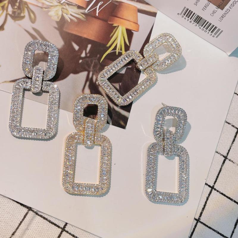 

Dangle Earrings Fashion Trendy Luxury Square Shape Drop For Women Cubic Zirconia Bridal Party Jewelry 2023 E-1010