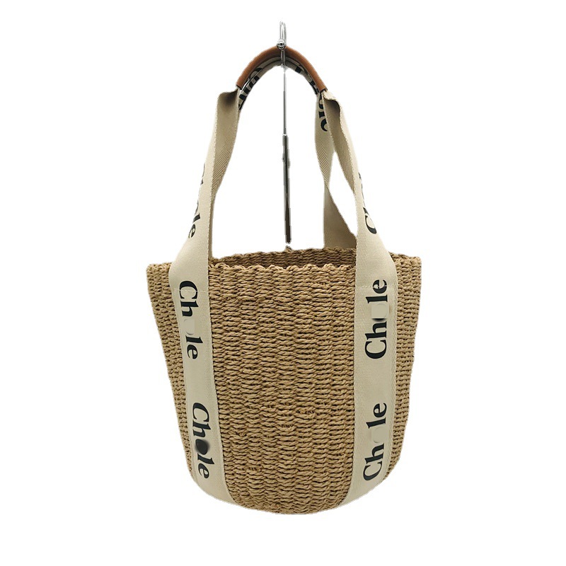 

Simple and Elegant Women's Bag Ribbon Shoulder Bags Handmade Woven Bucket Bag Tote Straw Bag Beach Bags