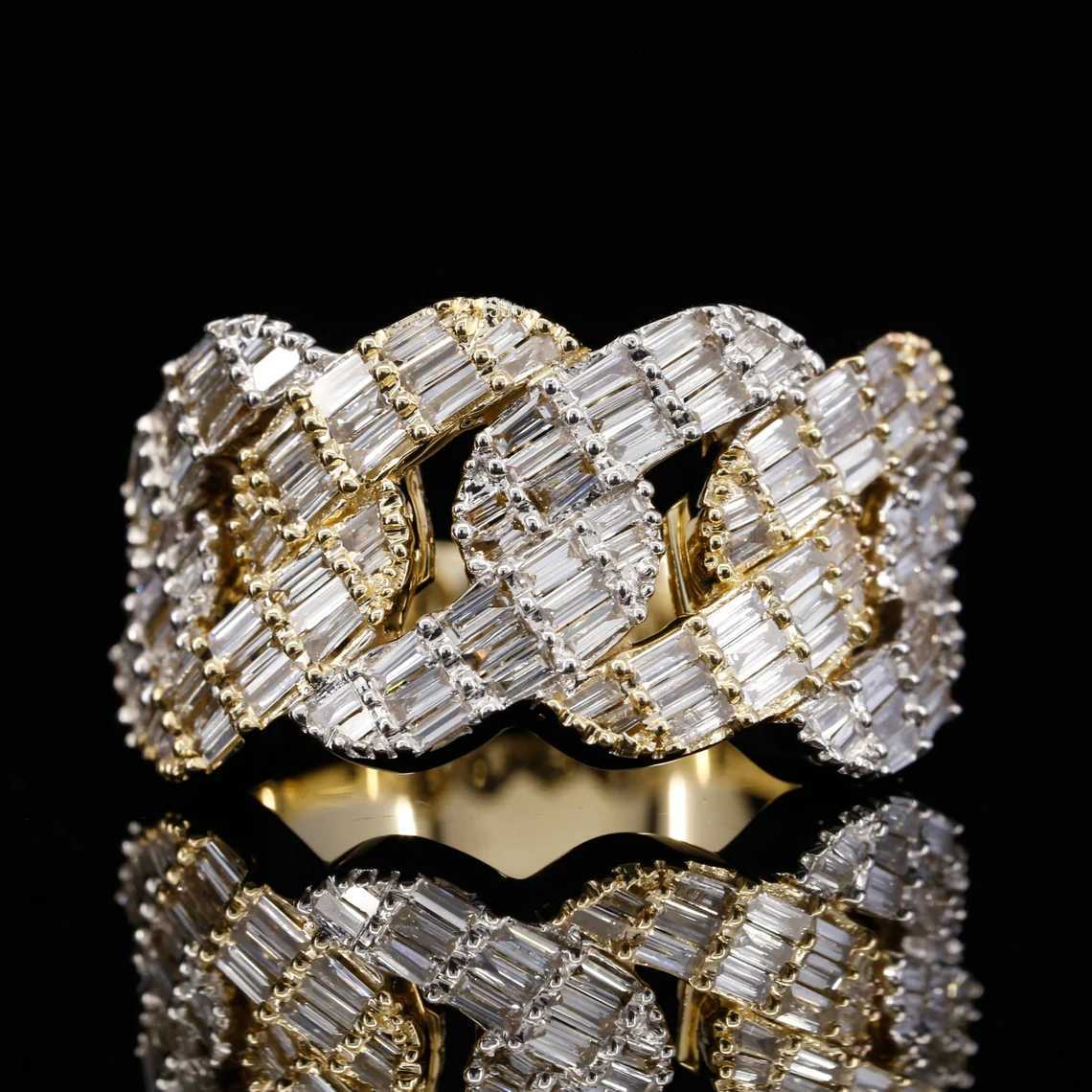 

Hip Hop Bust Down Ring Iced Out Bling Vvs Baguette Moissanite Diamond S925 Silver Cuban Rings