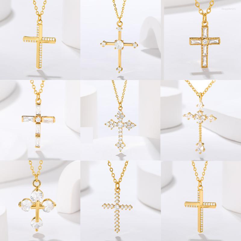 

Pendant Necklaces Simple Cross Necklace For Women Fashion Zircon Crystal Jesus Choker Christian Clavicle Chains Religious Jewelry