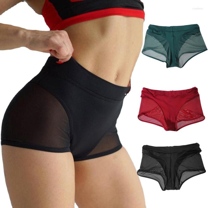 

Women' Shorts Women Sexy High Waist Workout Fitness Female Cheer Booty Dance See Through Mesh Patchwork Pole Dancing Clubwear, Black