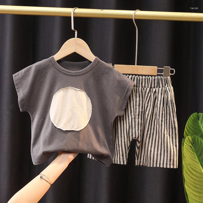 

Clothing Sets Baby Boy Summer Set Children Casual Outdoor Suit Kid Short Stripe Pants 2Pcs Outfit Toddler Fashion, Gray