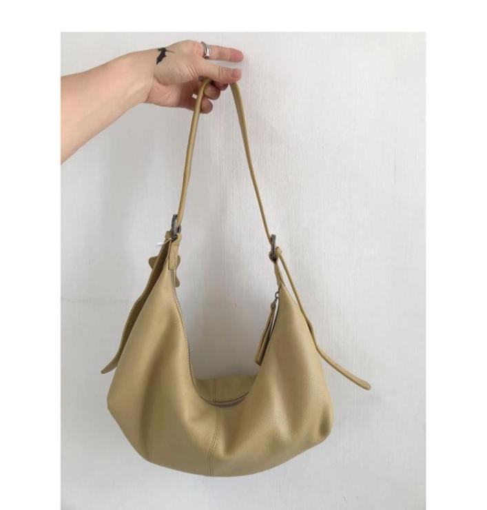 

Evening Bags Simple Casual Super Soft Leather Bag Large Capacity Underarm Baguette Imported First Layer Cowhide Handbag9229105, Khaki