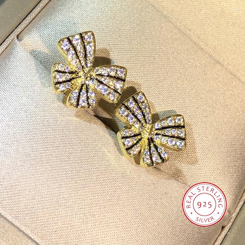 

Stud Earrings 925 Sterling Silver Exquisite Striped Zircon Small Butterfly Ladies Jewelry Party Birthday Gift Wholesale