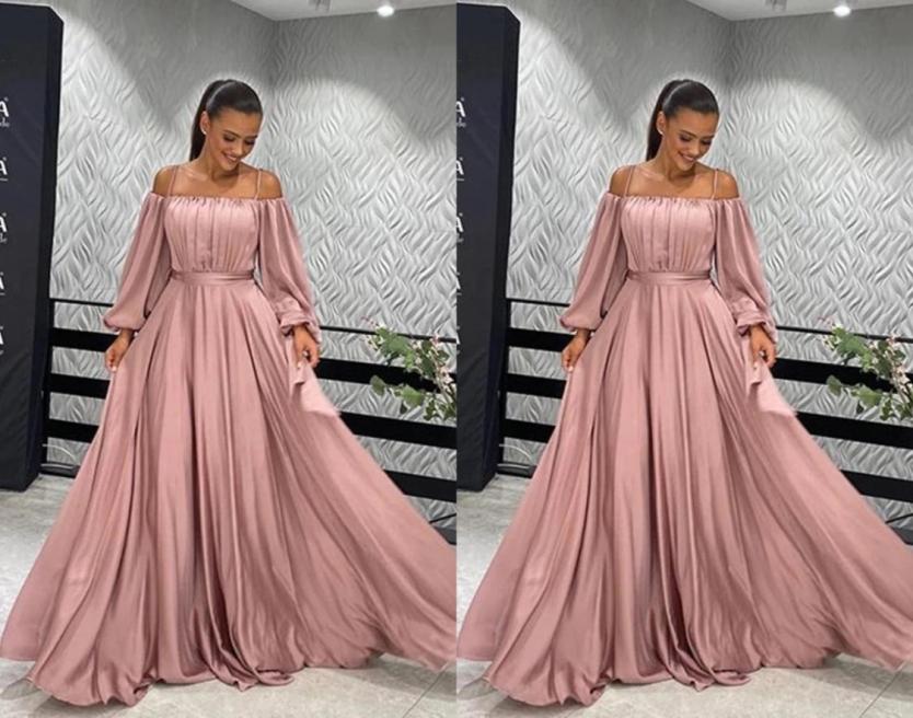 

Elegant Dusty Rose Pink Boho Cold Shoulder Prom Bridesmaid Dresses 2022 Ruched Long Evening Special Occasion Cocktail dress Gowns2682493
