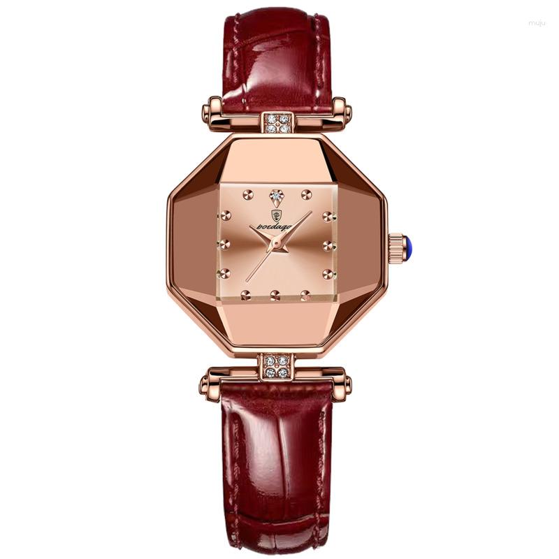 

Wristwatches Quartz Watches For Women Luxury Girls Elegant Fashion Red Dial Waterproof Leather Watch High Quality Zegarek Damski, White