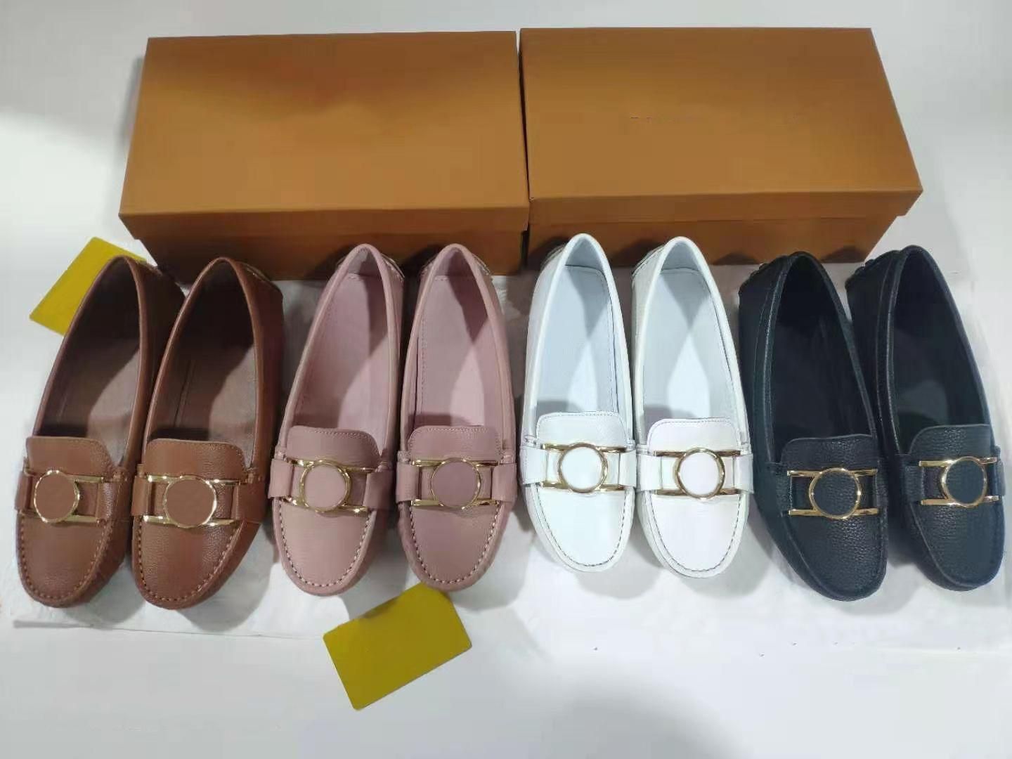 

Dress Shoes Beach Casual Sandals Women Shoes Classic Summer Patent Leather Flat Belt Buckle Lady Metal Cowhide Letter Brown Bow Work Large size 35-42 with box, White[patent leather]