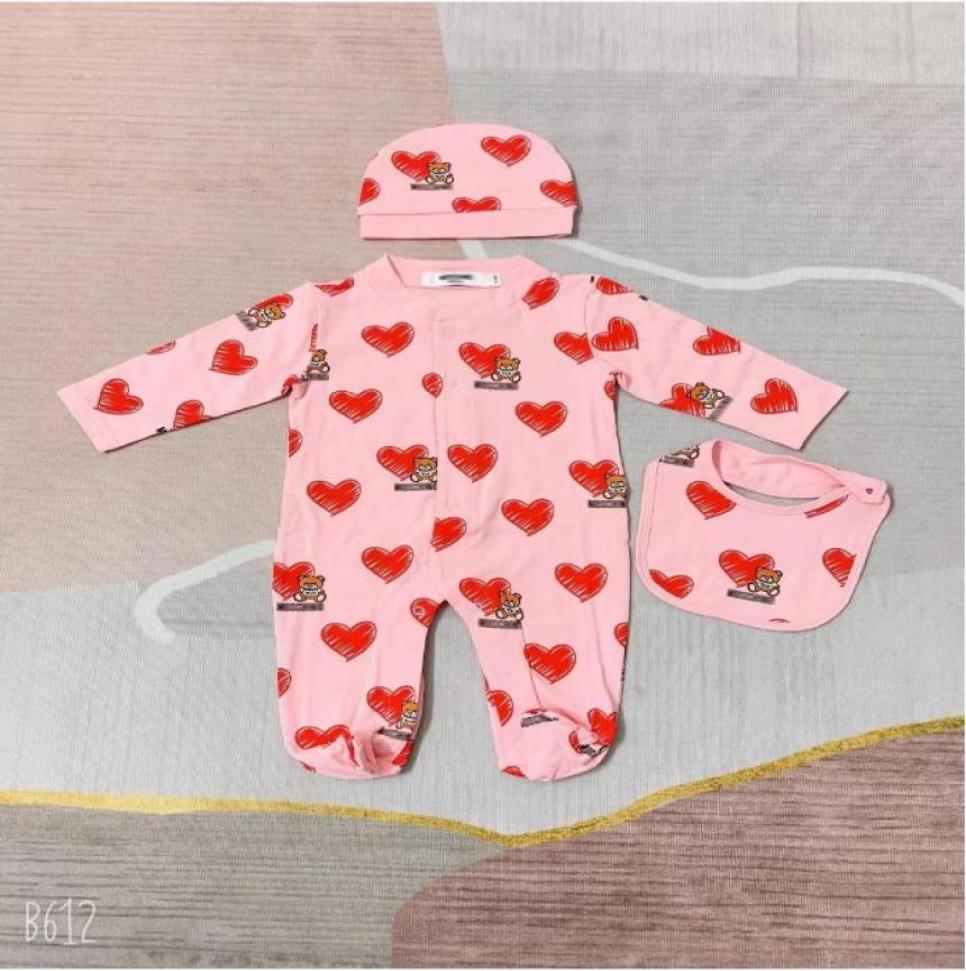 

Baby Romper Onesies 3pcsset with Cap Cotton Bear Printed Jumpsuit Onepiece Onesies Jumpsuits Toddler Infant Kids Designer Clothe7171363, Watermelon red