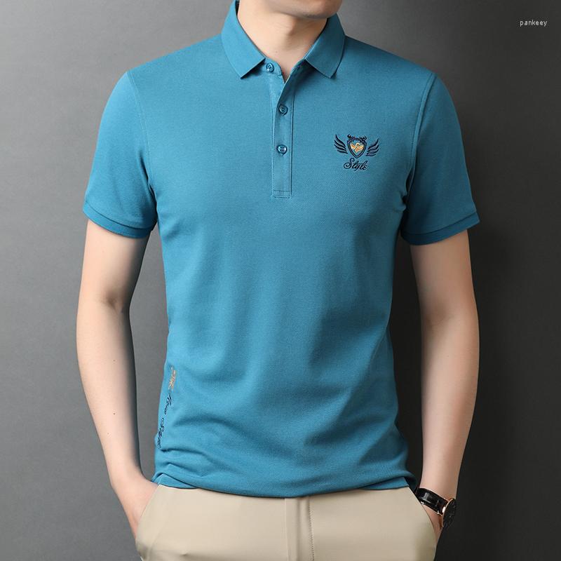 

Men's Polos Cotton Fashion Letter Embroidery Polo Shirt Men's Short Sleeve T-shirt 2023 Summer Business Casual Versatile, Blue