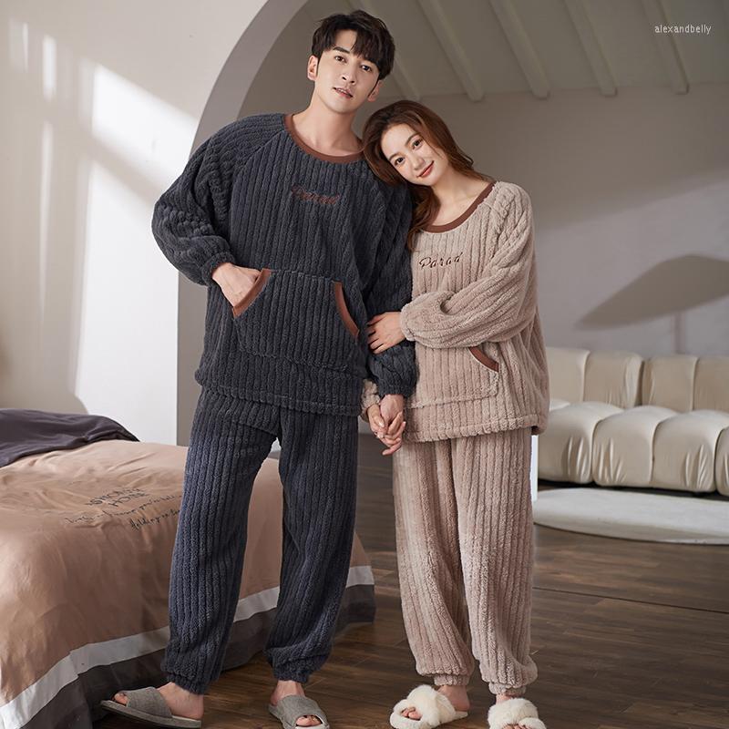 

Women's Sleepwear Winter Couple Pajama Set Thick Flannel Pyjama Men Women Simple Soft Fleece Pyjamas Sleep Homewear, 7113