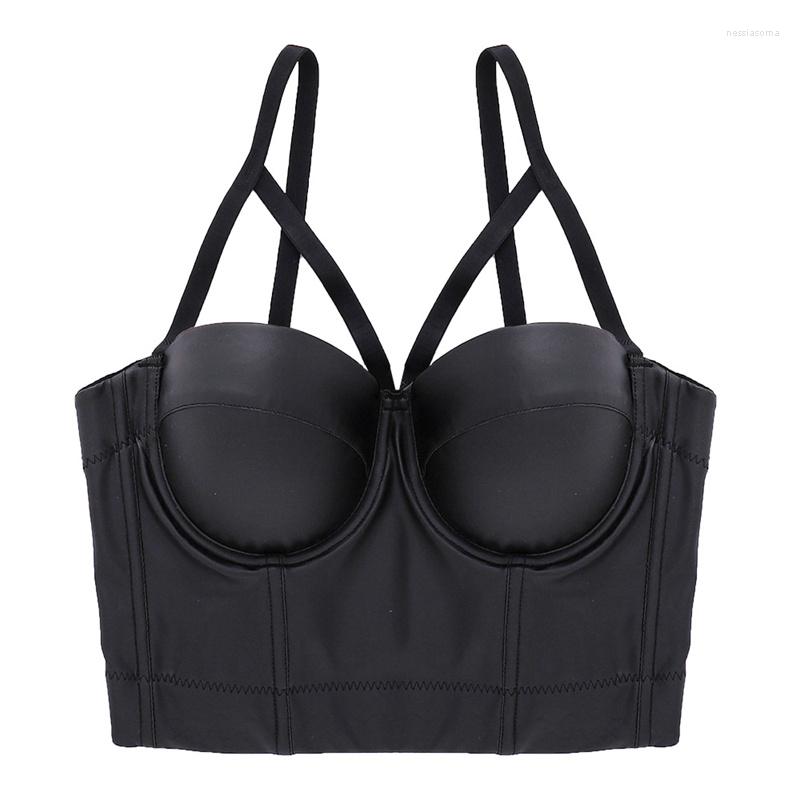 

Women's Tanks Women PU Leather Tube Crop Tops Camisole Solid Color Hollow Out Temptation Club Party Outfits Chic Push Bra Camis Vest, Black