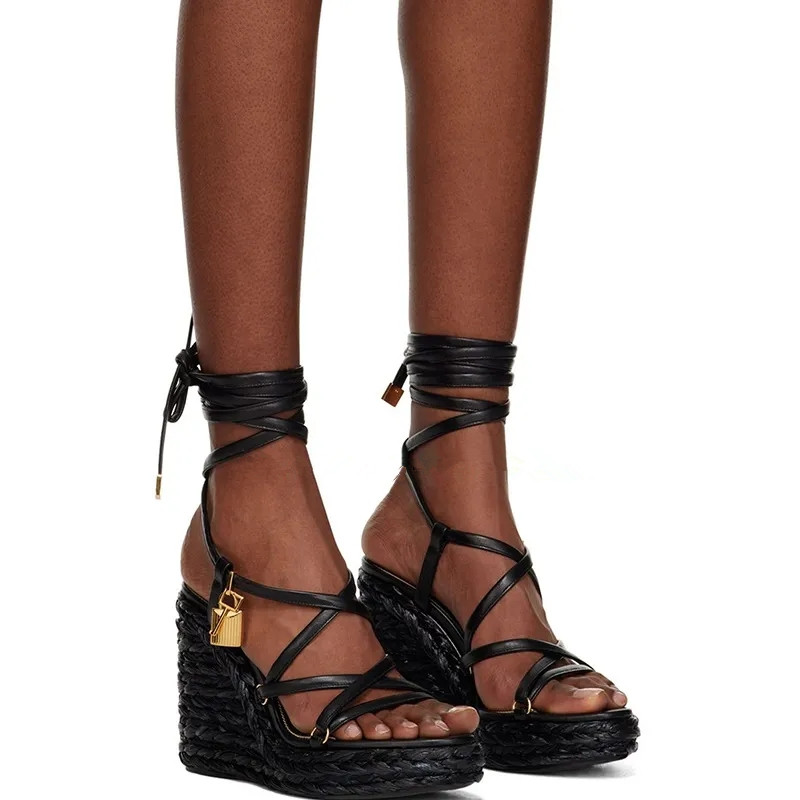 

Black Round Toe Wedge Espadrille Ankle Strap Sandals Platform Fashion Style Lace-Up Women Summer Shoes, Pink
