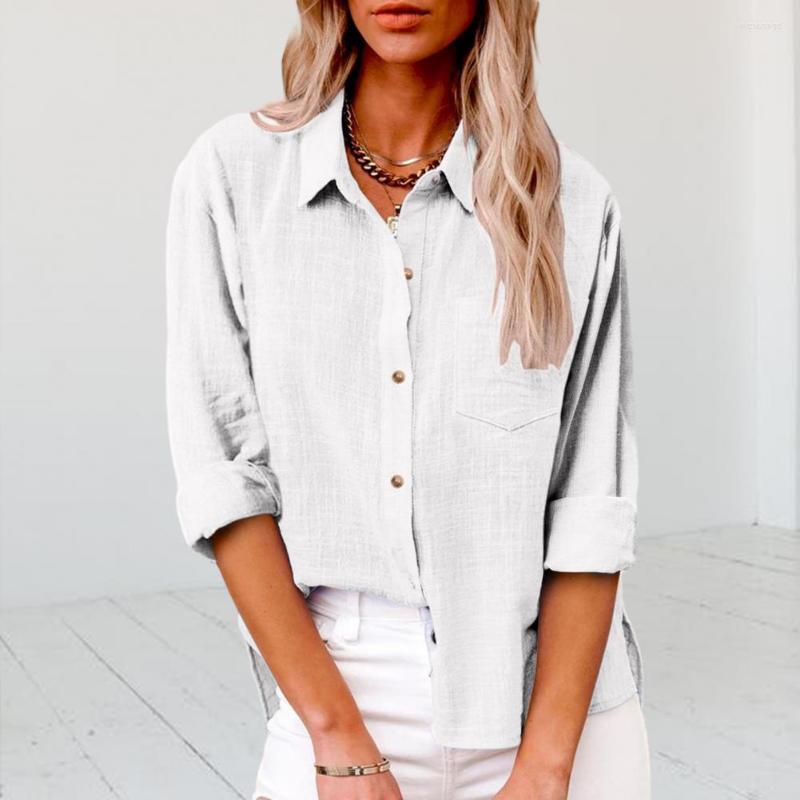 

Women's Blouses Women Lapel Long Sleeve Shirt Tops Retro Solid Color Patch Pocket Single Breasted Casual Workwear, Army green
