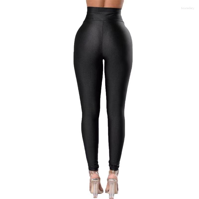 

Women's Leggings Meilunshi Black High Waist Stretch Pure Color Slim Large Size Exercise Yoga For Women