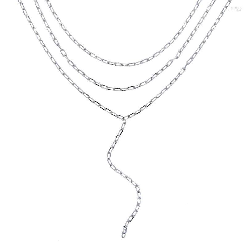

Choker 3 Layers Hip Hop Cool Silver Color Necklaces For Women Simple Long Curb Link Chain Pendant Necklace Jewelry Wholesale