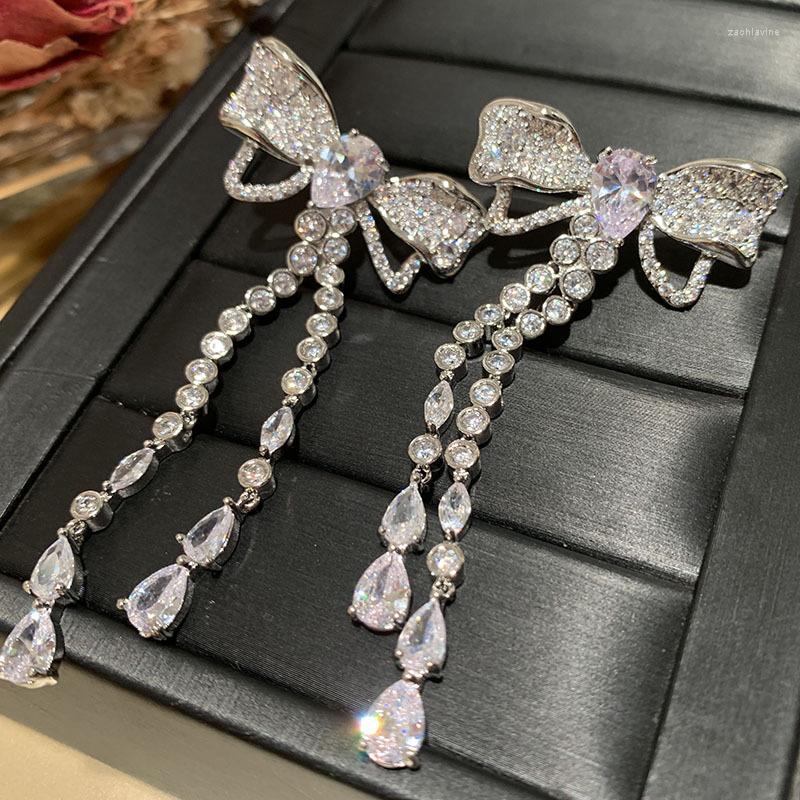 

Dangle Earrings Luxury Long Zircon Bridal CZ Cubic Zirconia Wedding Earring For Brides Accessories Women Party Evening Dress Jewelry