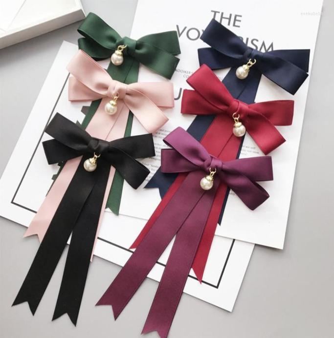

Bow Ties Handmade Camisas Mujer Rhinestone Ribbon Tie Brooch Satin Silk Dress Crystal Pearl Shirt Collar Accessory8636466