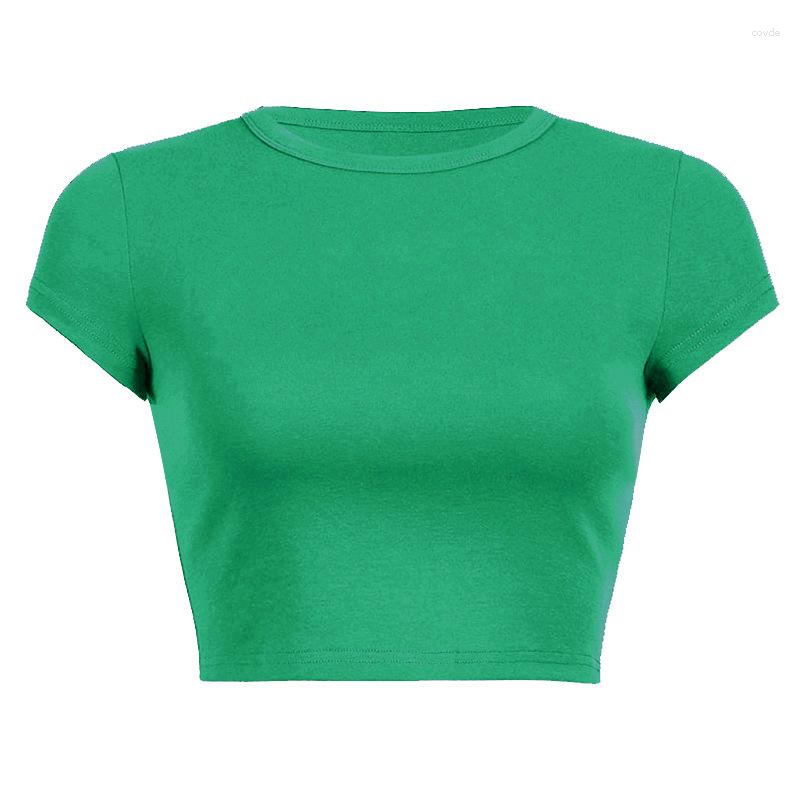 

Women's T Shirts Y2K Green Short Sleeve Women Basic O Neck All Match Female Tops Soft Cute Tees Casual Outfits Party Clubwear Streetwear, Auburn