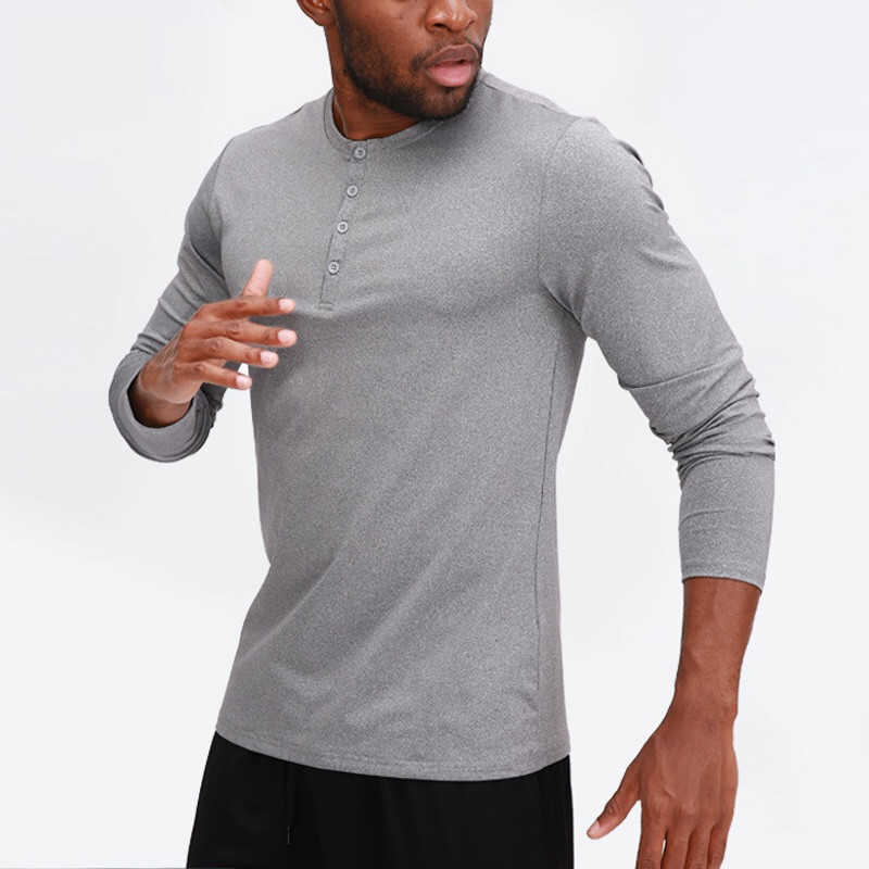 

Lulu Men T Shirt Sports Long Sleeve T-shirt Sport Stylebutton Shirt Training Fitness Clothes Training Elastic Quick Dry Wear Man, Black