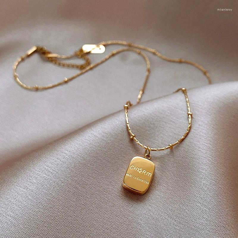 

Pendant Necklaces Gold Plated Brick Shape Necklace Summer Luxury Chain Women Korean Fashion Jewelry