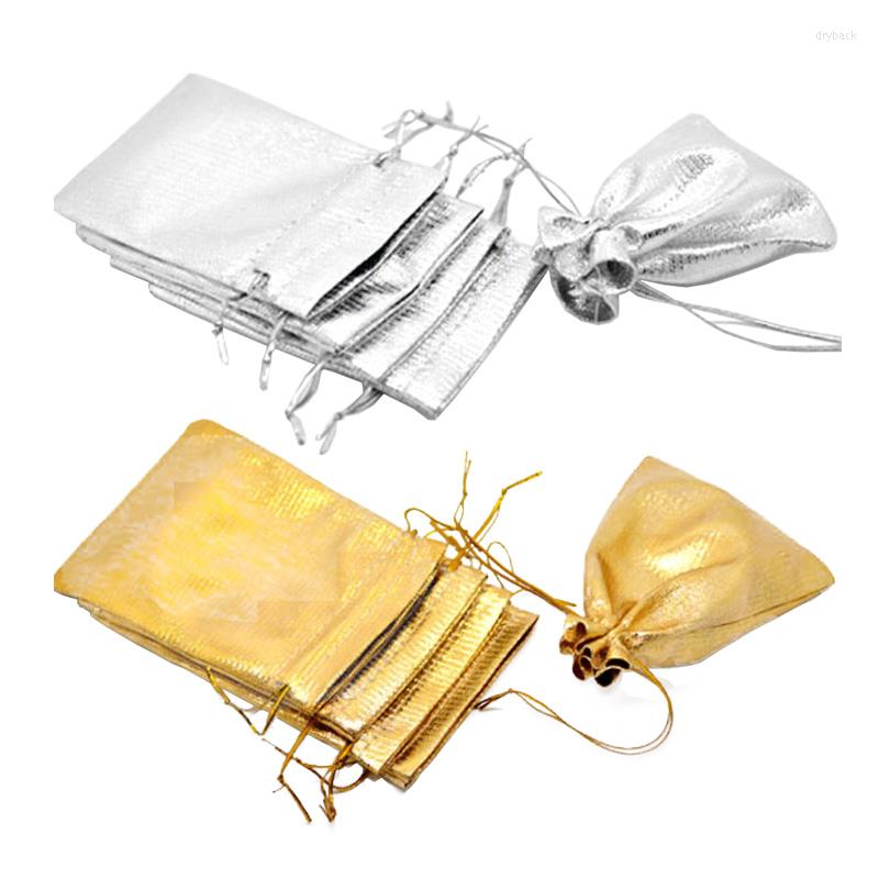 

Jewelry Pouches Drawstring Bag 50pcs/lot Golden/Silvery 7x9cm 9x12cm Wedding Party Gift Adjustable Christmas Candy/Jewelry Storage
