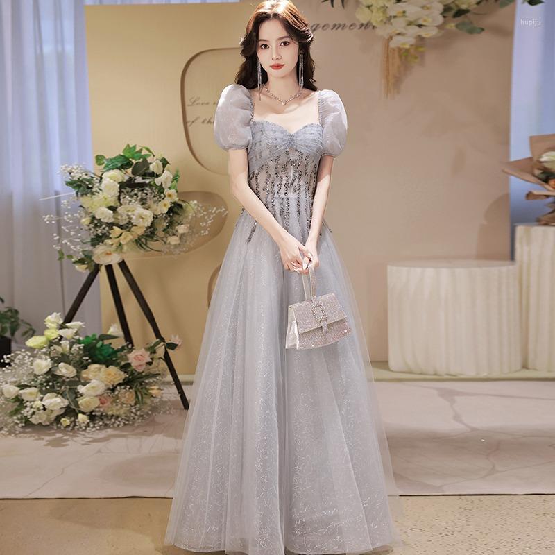

Ethnic Clothing Elegant A Line Tulle Prom Formal Party Gown Women's Grey Fairy French Sequins Evening Dress