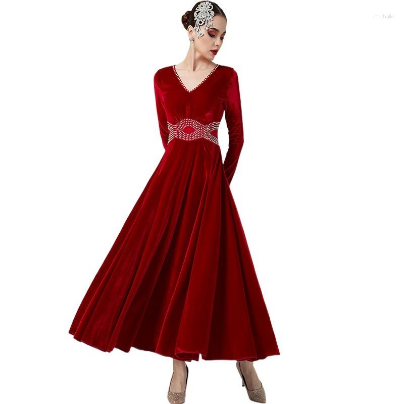 

Stage Wear FLHY0285 Shining Waist V Neck Female Ballroom Dance Dress Women Modern Waltz Dances Tango Training Costume, Black