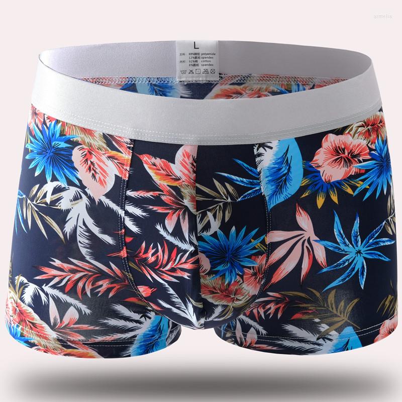 

Underpants Mens Underwear Ice Silk Printed Thin Elastic Low-waist Sexy Boxers Breathable Comfortable Brand Men