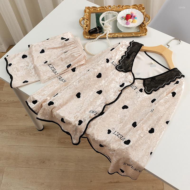 

Women's Sleepwear Long Sleeve Trouser Suits White Velvet Women Pajamas Sleep Set Sweet Autumn Winter Loose 2PCS Shirt&Pant Home Clothes, Pink