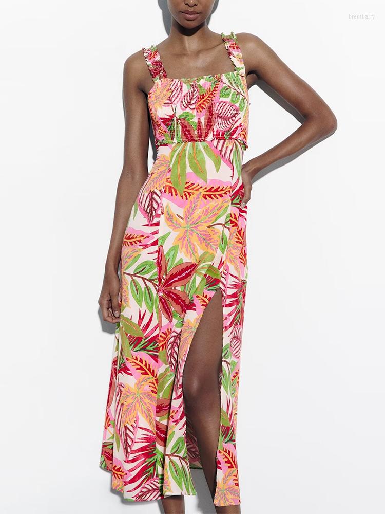 

Casual Dresses Print Midi Dress Woman Strap Beach Summer Backless Long For Women 2023 Fashion Elegant Female, Multi
