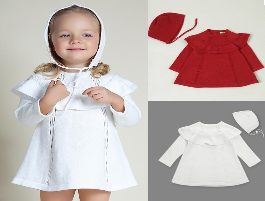 

INS New Design Knit Baby Girl Dress with Hat Two Piece Set Girl Baby Clothing for Birthday Cotton Knitted Knit Dress Baby Hooded8538434, Multi