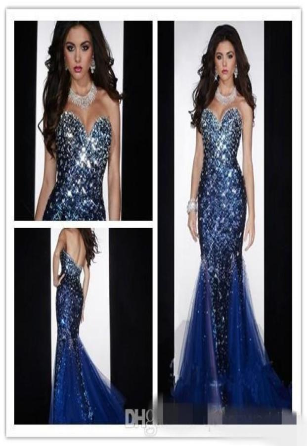 

Cheap Mermaid Sweetheart Open Back Crystals Beaded Sequined Diamond Organza Prom Gown Royal Blue Evening Dresses with Crystal4536992, Light sky blue