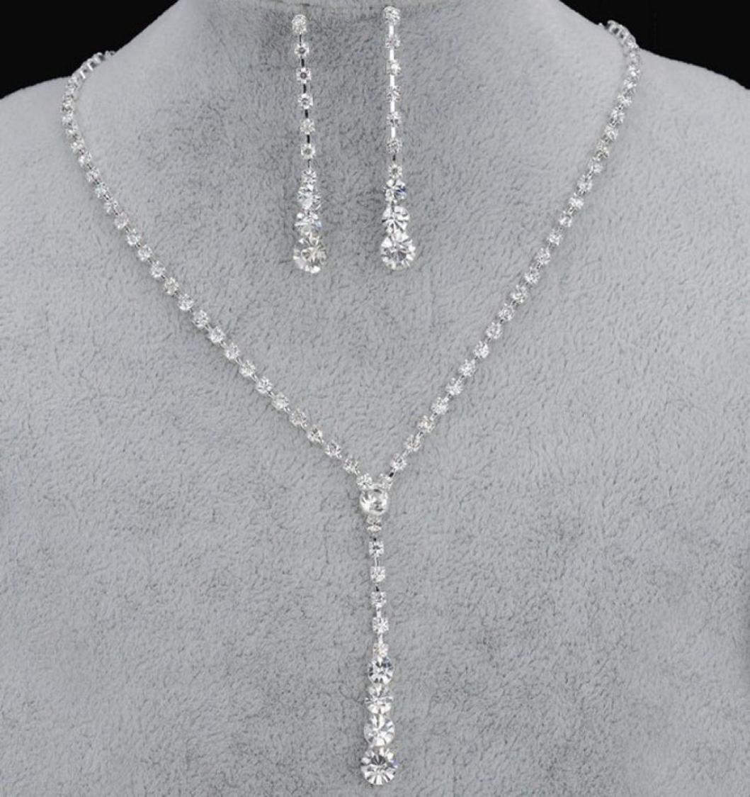

Bling Crystal Bridal Jewelry Set silver plated necklace diamond earrings Wedding jewellery sets bride Bridesmaids Accessories9957180