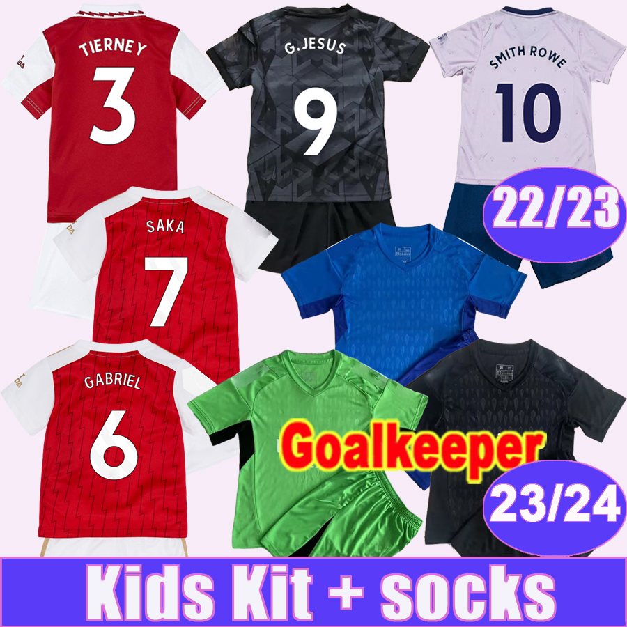 

2023 24 TIERNEY SAKA Kids Kit Soccer Jerseys 22 23 G. JESUS PEPE WILLIAN SMITH ODEGAARD GUENDOUZI Home Away 3rd Goalkeeper Short Sleeve Football Shirts, Tz8756 22 23 away no socks