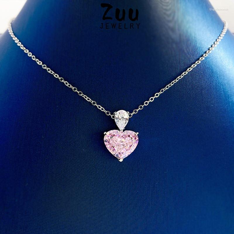 

Chains 2023 925 Sterling Silver Heart-shaped Pink Topaz White Gemstone High Carbon Diamond Pendant Necklace Jewelry